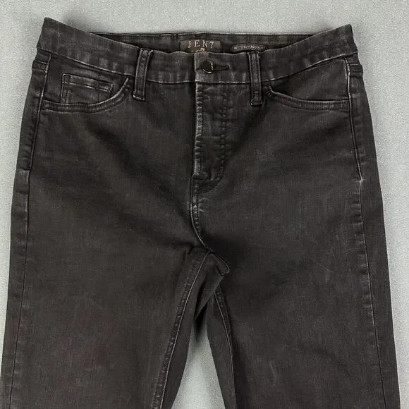 Jen7 Seven For All Mankind 7FAM Jeans Womens 8 Black Petite Slim Bootcut Stretch - Picture 2 of 16